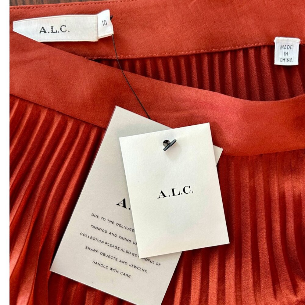 NWT A.L.C. Vintage Satin Bobby Skirt - Luxury Pleated Maxi-Copper- Size 10 - Picture 8 of 11